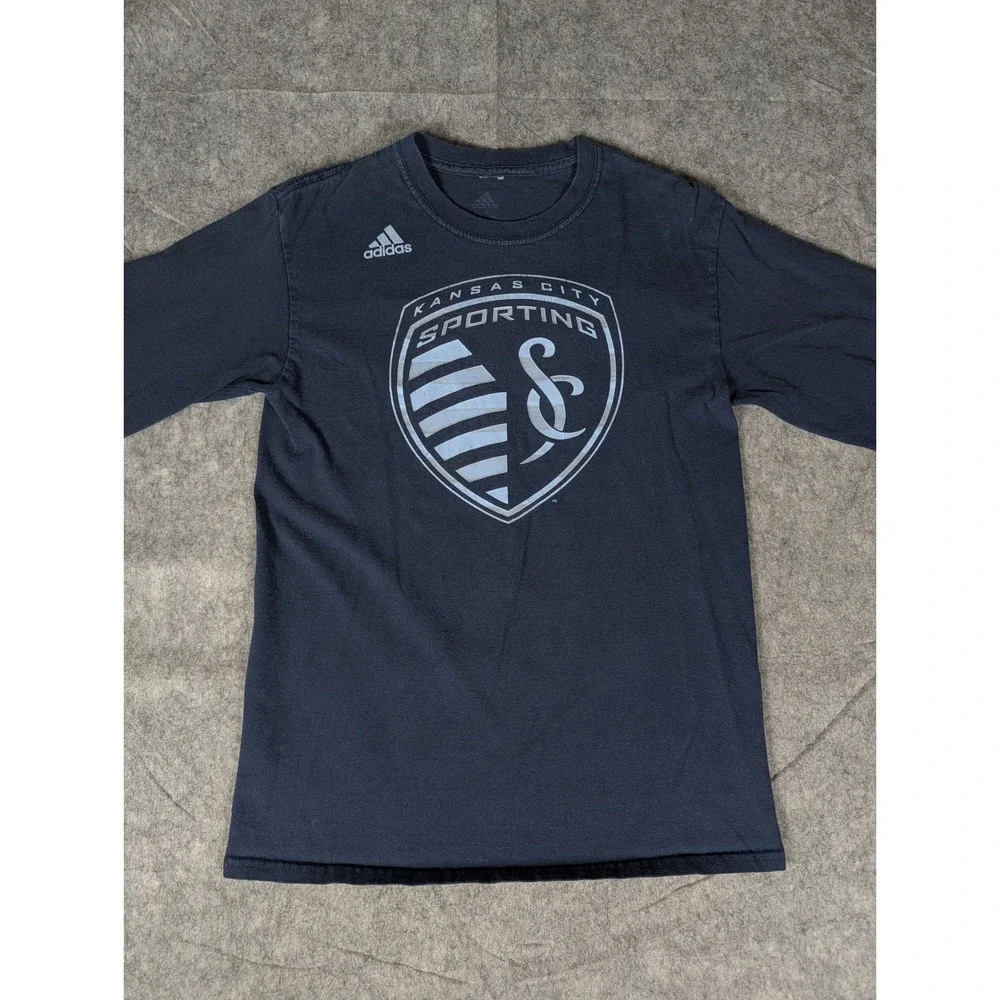 Adidas Sporting Kansas City MLS Long Sleeve Graphic‎ T-Shirt Navy Blue Mens